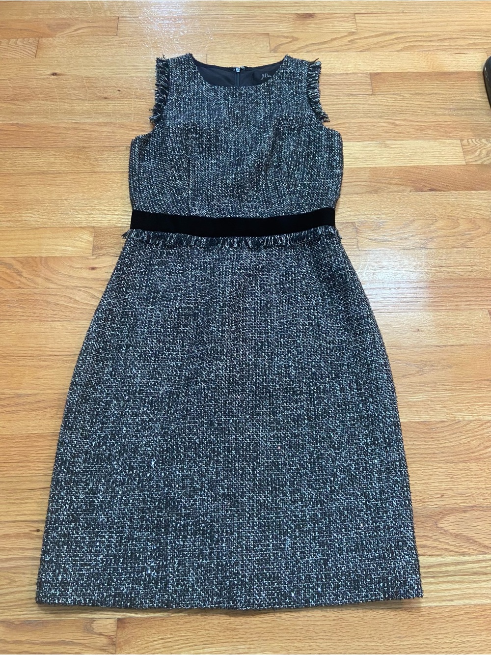 J. Crew Black and Gray Tweed Sleeveless Sheath Dress